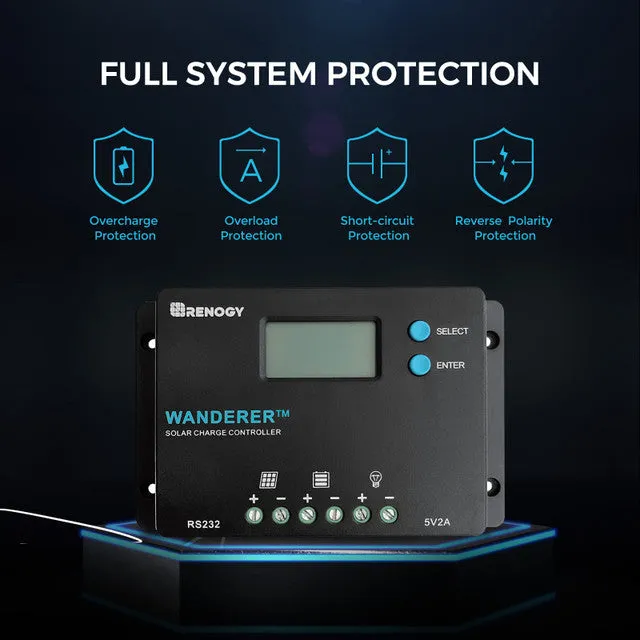 100W 12V Monocrystalline Solar Starter Kit w/Wanderer 10A Charge Controller