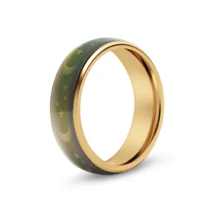 18k Gold PVD Coated Mood Band With Stars And Moons Stainless Steel Ring / CFR9011
