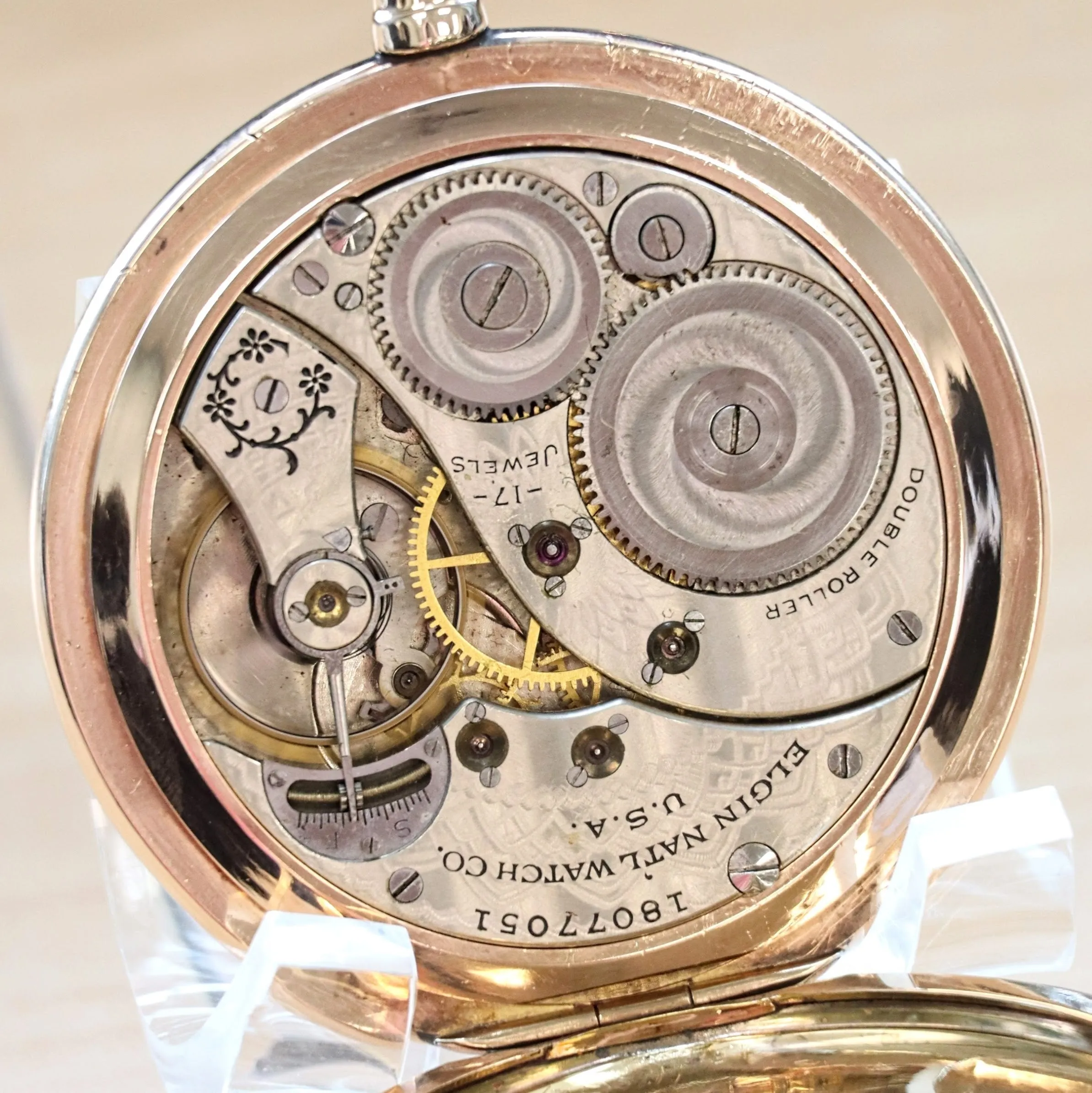1915 ELGIN Dress Pocket Watch Openface 12s 17 Jewels Grade 345 Decorative Dial Yellow G.F. Case