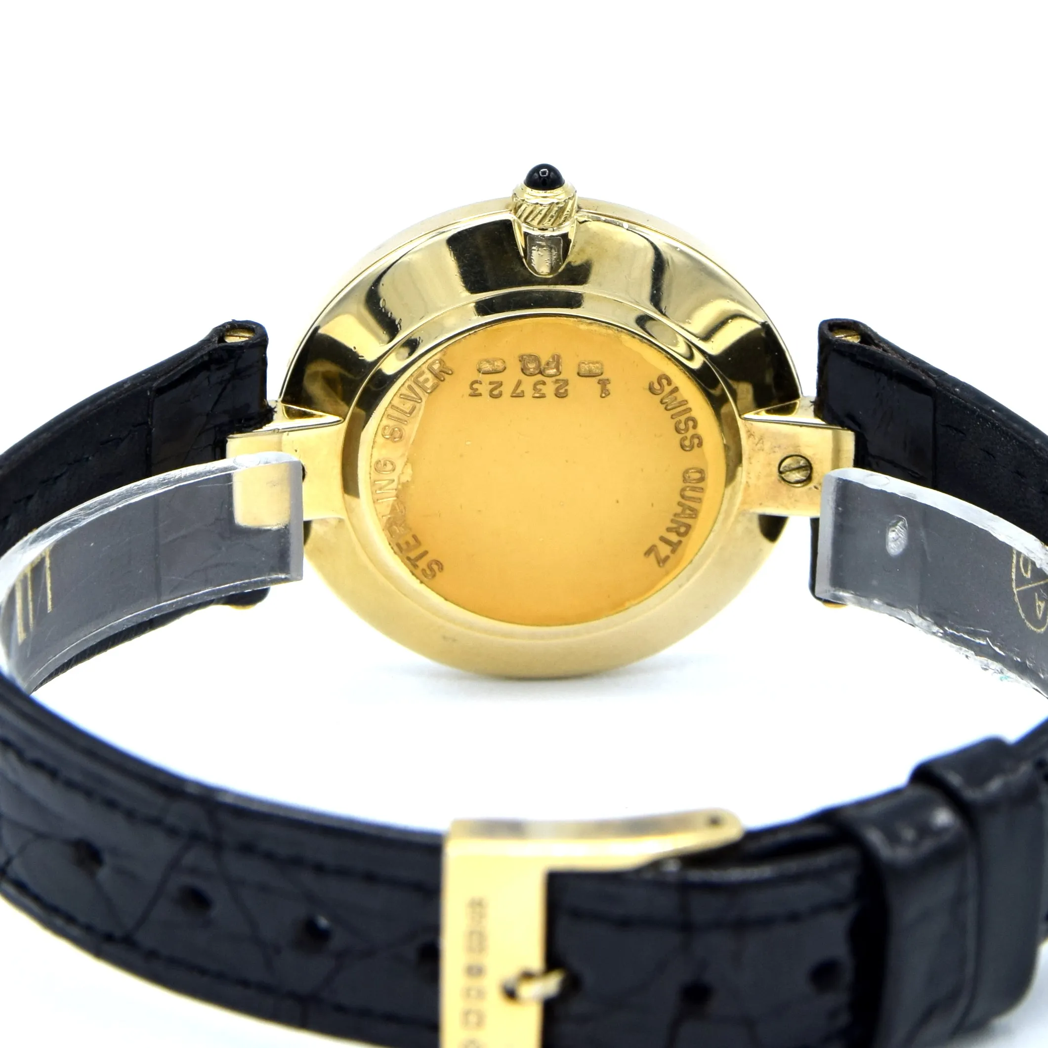 1980 Alfred Dunhill silver 925 sterling 'Blue Bulls eye' swiss quartz dress Wristwatch with strap - buckle - box