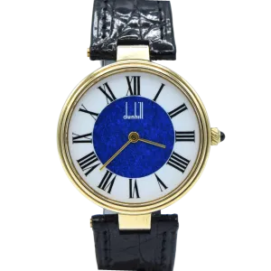 1980 Alfred Dunhill silver 925 sterling 'Blue Bulls eye' swiss quartz dress Wristwatch with strap - buckle - box