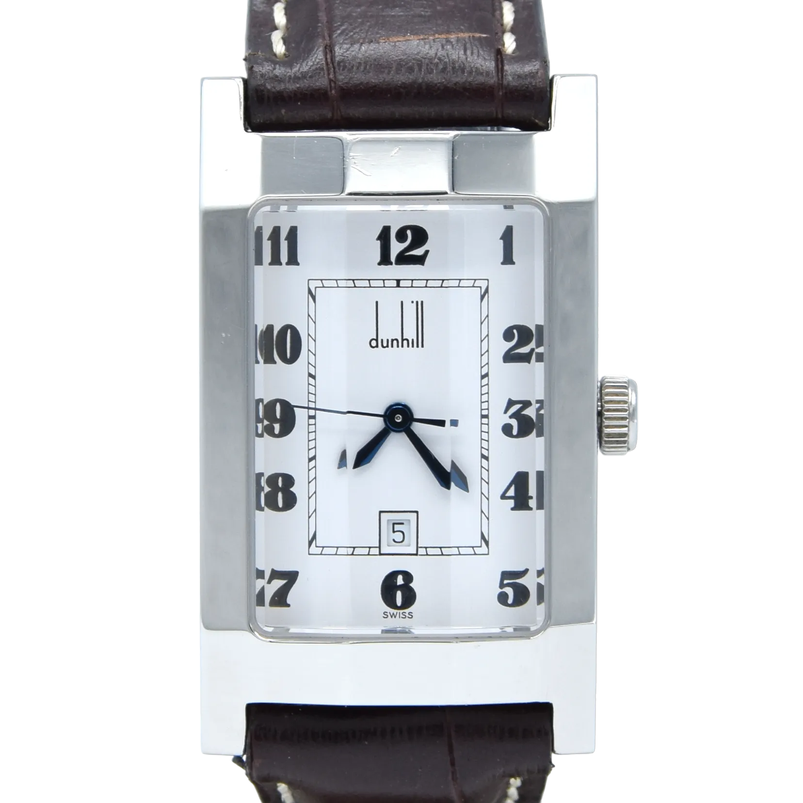 1990s Alfred Dunhill 'Facet' swiss quartz Date Wristwatch with White Dial on leather   Buckle