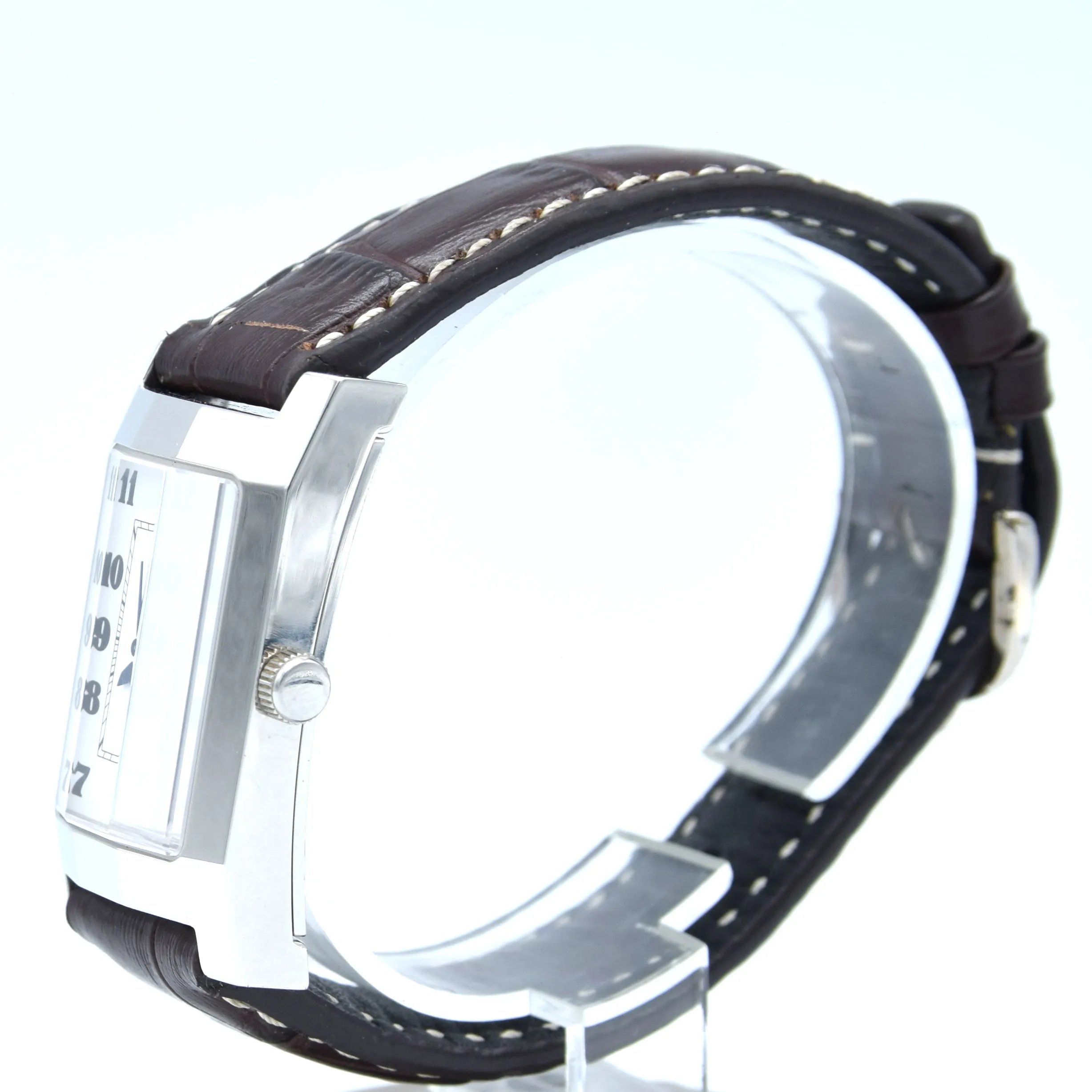 1990s Alfred Dunhill 'Facet' swiss quartz Date Wristwatch with White Dial on leather   Buckle