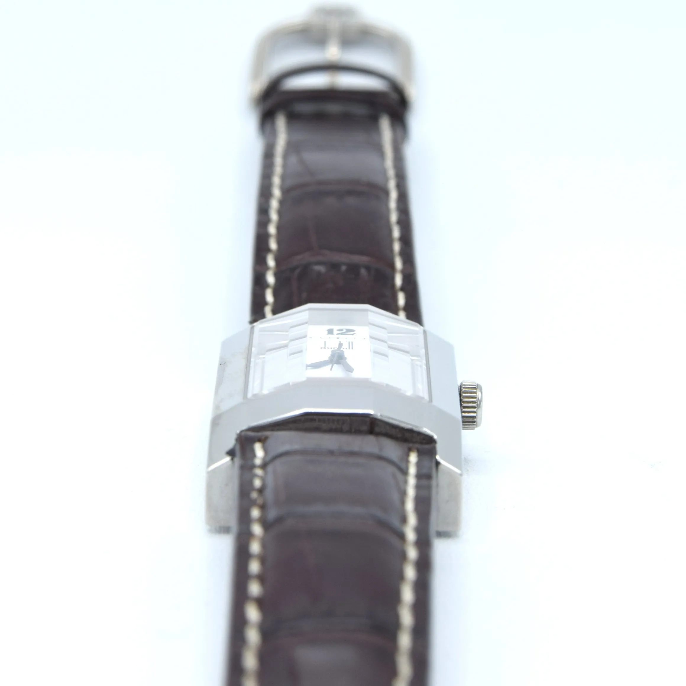 1990s Alfred Dunhill 'Facet' swiss quartz Date Wristwatch with White Dial on leather   Buckle