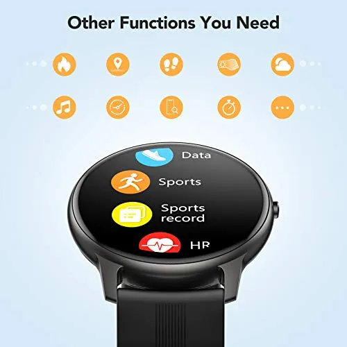 AGPTEK Smartwatch, Waterproof Smart Watch for Android and iOS Fitness Tracker with IPS Touch Color Screen Heart Rate Monitor Pedometer Sleep Monitor Remote Camera Music Control, Black