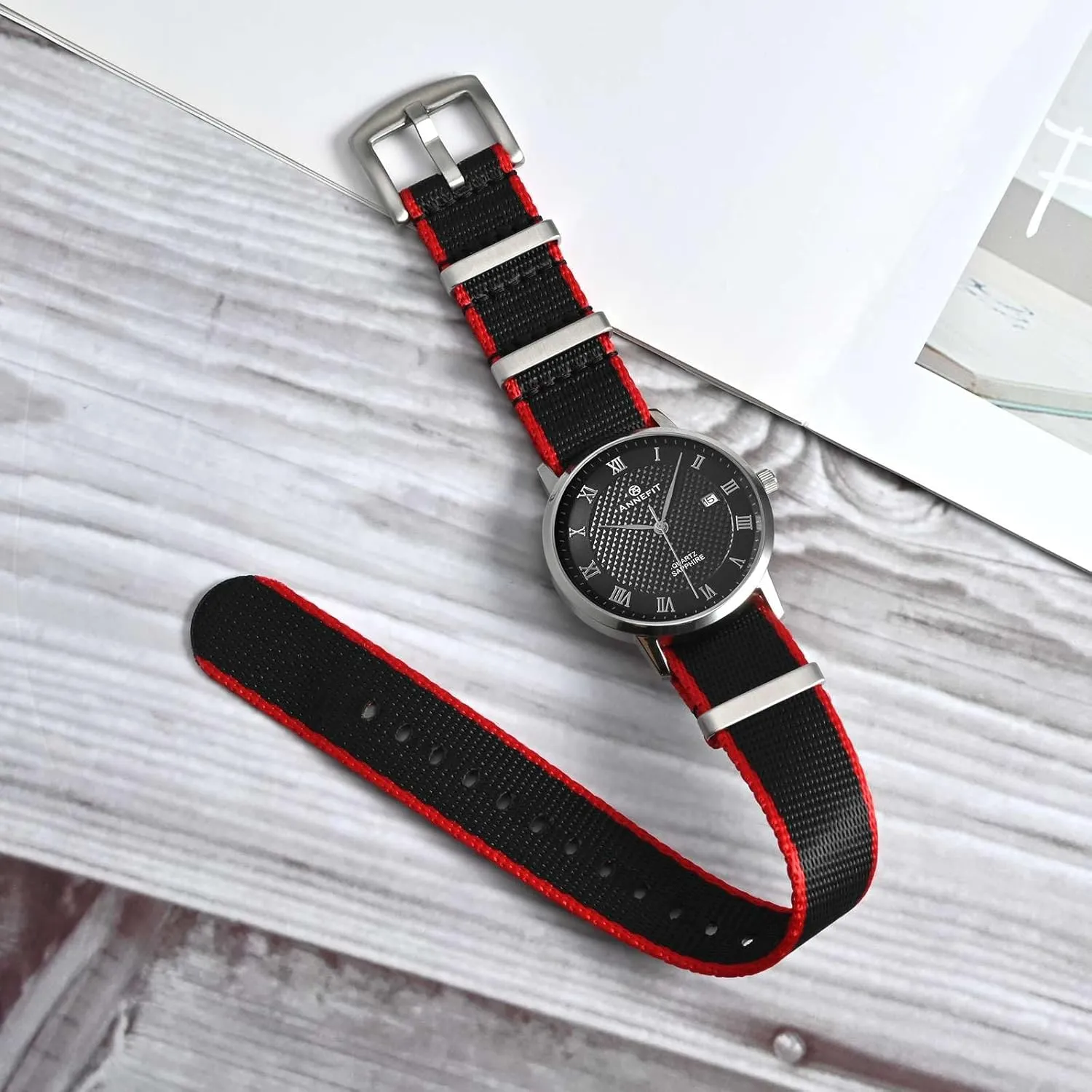 ANNEFIT Military Nylon Watch Band for Men Women, Replacement Watch Straps 18mm 20mm 22mm with Silver Black Stainless Steel Buckle