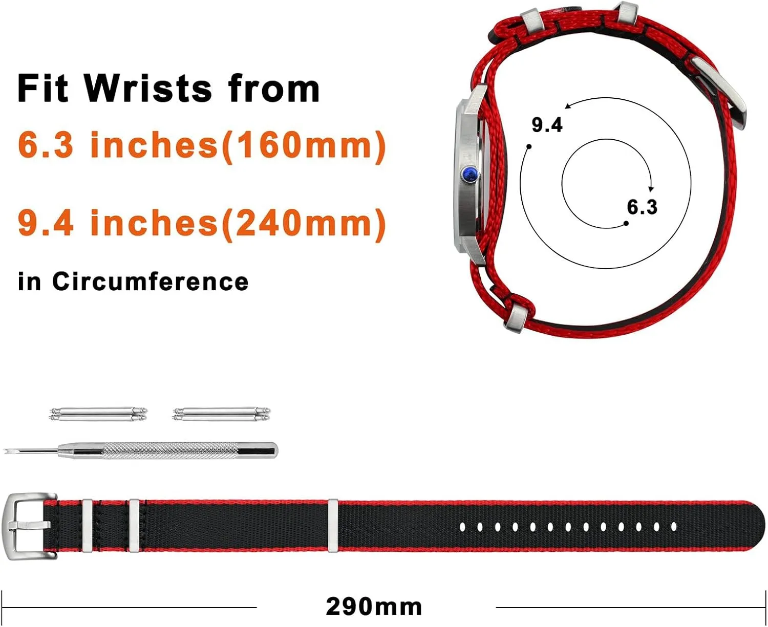 ANNEFIT Military Nylon Watch Band for Men Women, Replacement Watch Straps 18mm 20mm 22mm with Silver Black Stainless Steel Buckle