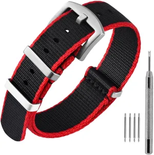 ANNEFIT Military Nylon Watch Band for Men Women, Replacement Watch Straps 18mm 20mm 22mm with Silver Black Stainless Steel Buckle