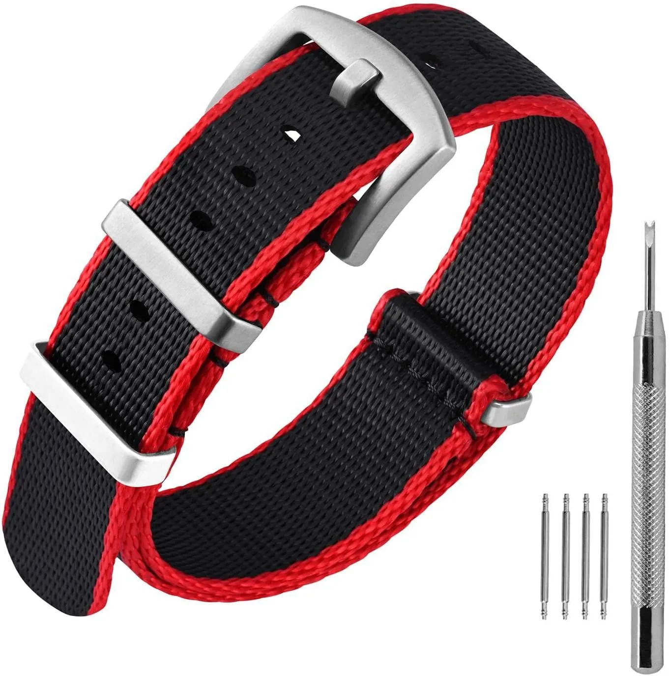 ANNEFIT Military Nylon Watch Band for Men Women, Replacement Watch Straps 18mm 20mm 22mm with Silver Black Stainless Steel Buckle