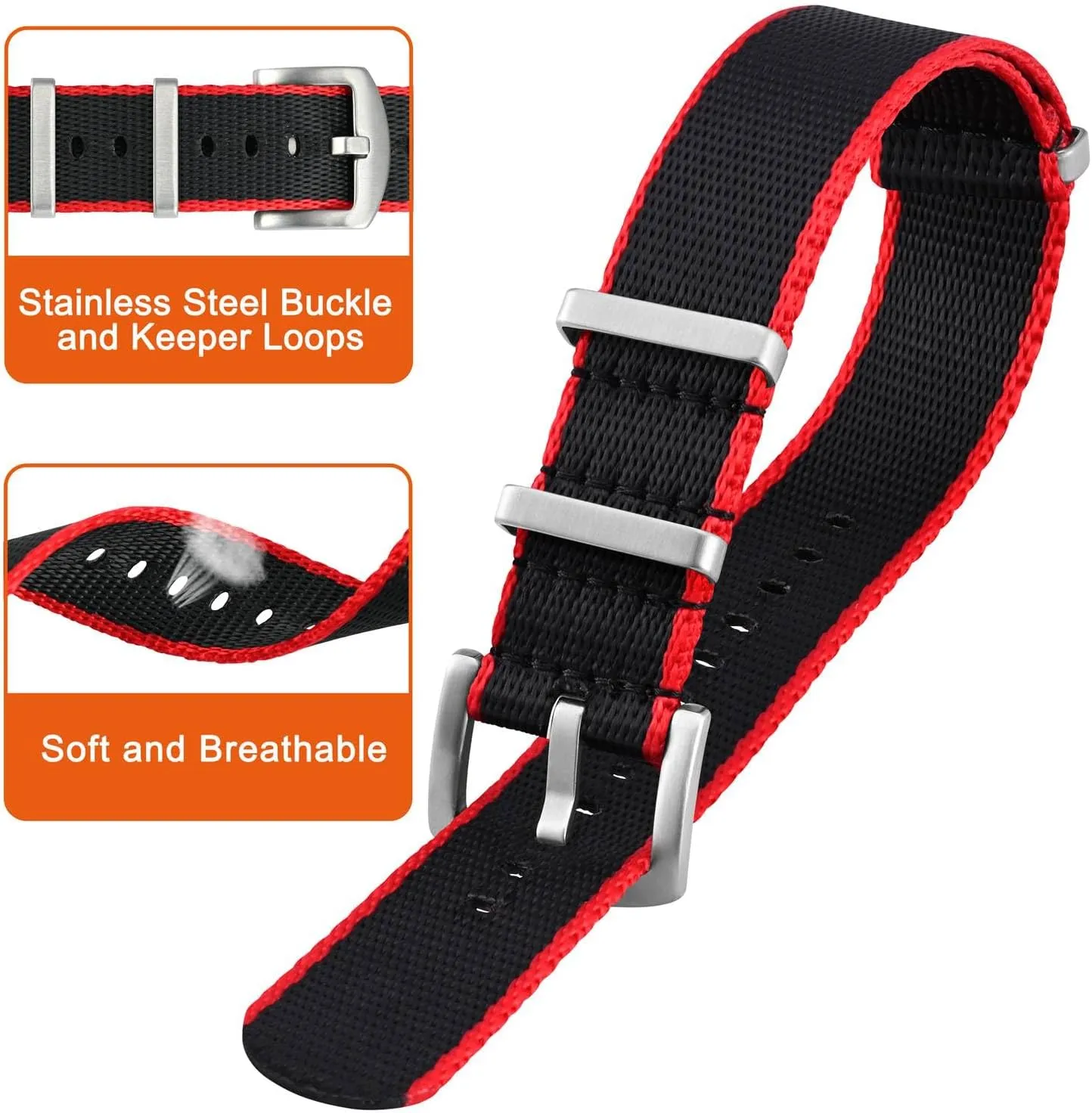 ANNEFIT Military Nylon Watch Band for Men Women, Replacement Watch Straps 18mm 20mm 22mm with Silver Black Stainless Steel Buckle