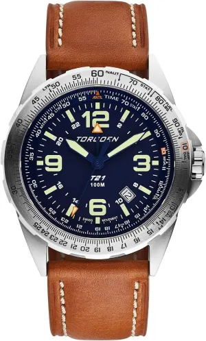 Armitron Torgoen T21 GMT Pilot Watch for Men, Swiss Quartz, Sapphire Crystal with Vintage Leather Strap
