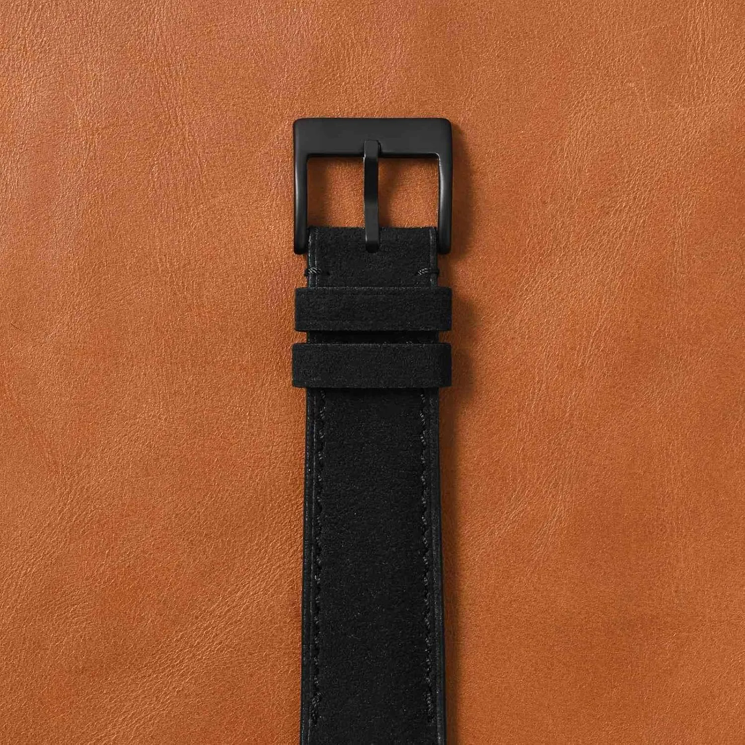 Ayadoo 22mm Alcantara Leather Watch StrapVintage Black Leather Watch Band with Black Buckle for Men and Women