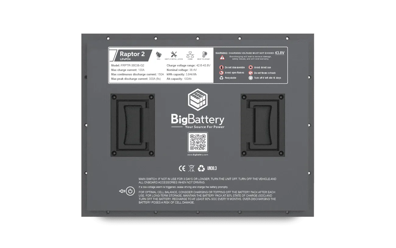 BigBattery 36V RAPTOR 2 LiFePO4 Battery | 3.84kWh | Long-lasting Power for Golf Carts, RVs, Off-Grid Power