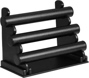 Black 3-Tier Bracelet Holder Watch Necklace Jewelry Bangle Display Stands Gift for Girls and Women, Faux Leather