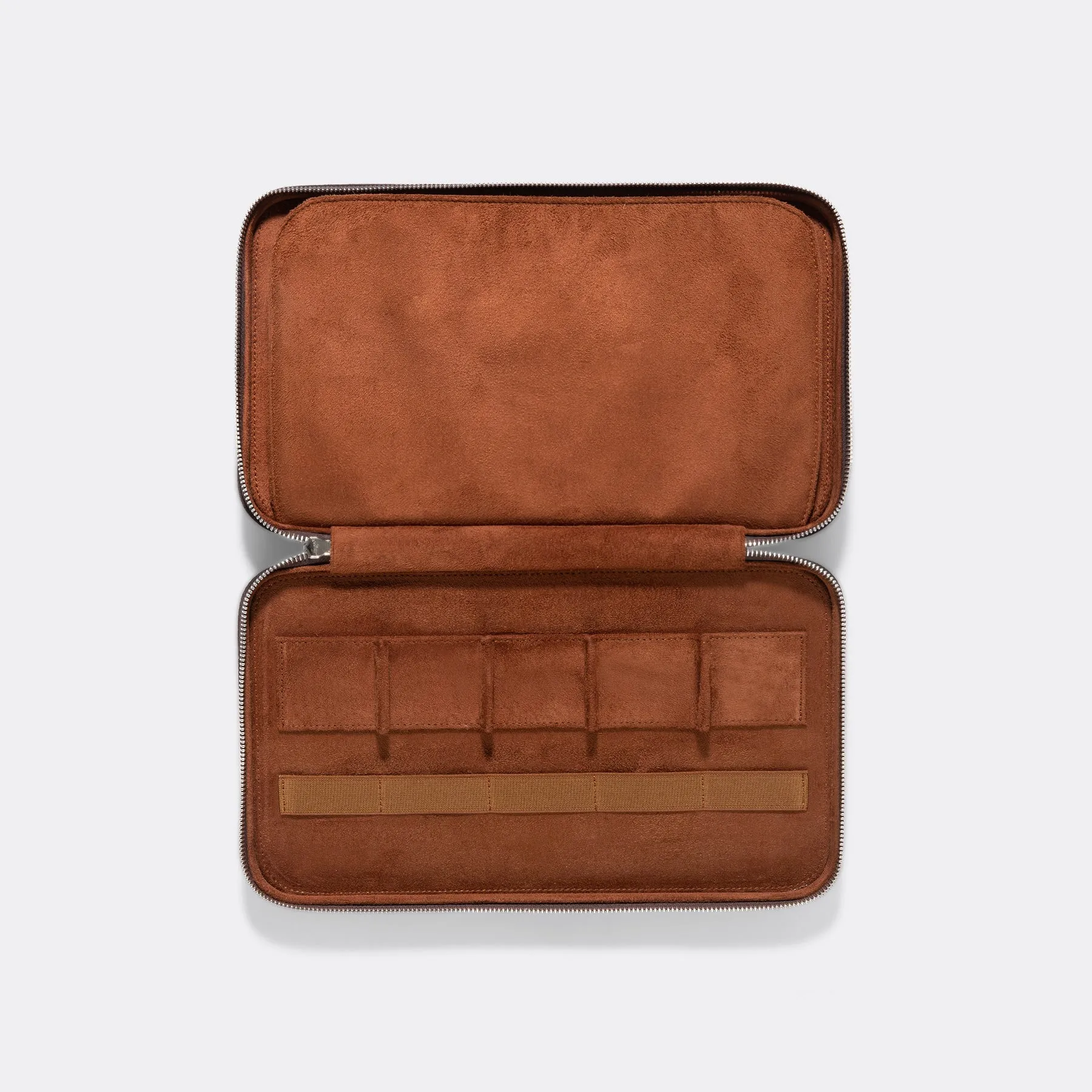 Black Brown Suede 10 Watch Leather Zip Folder