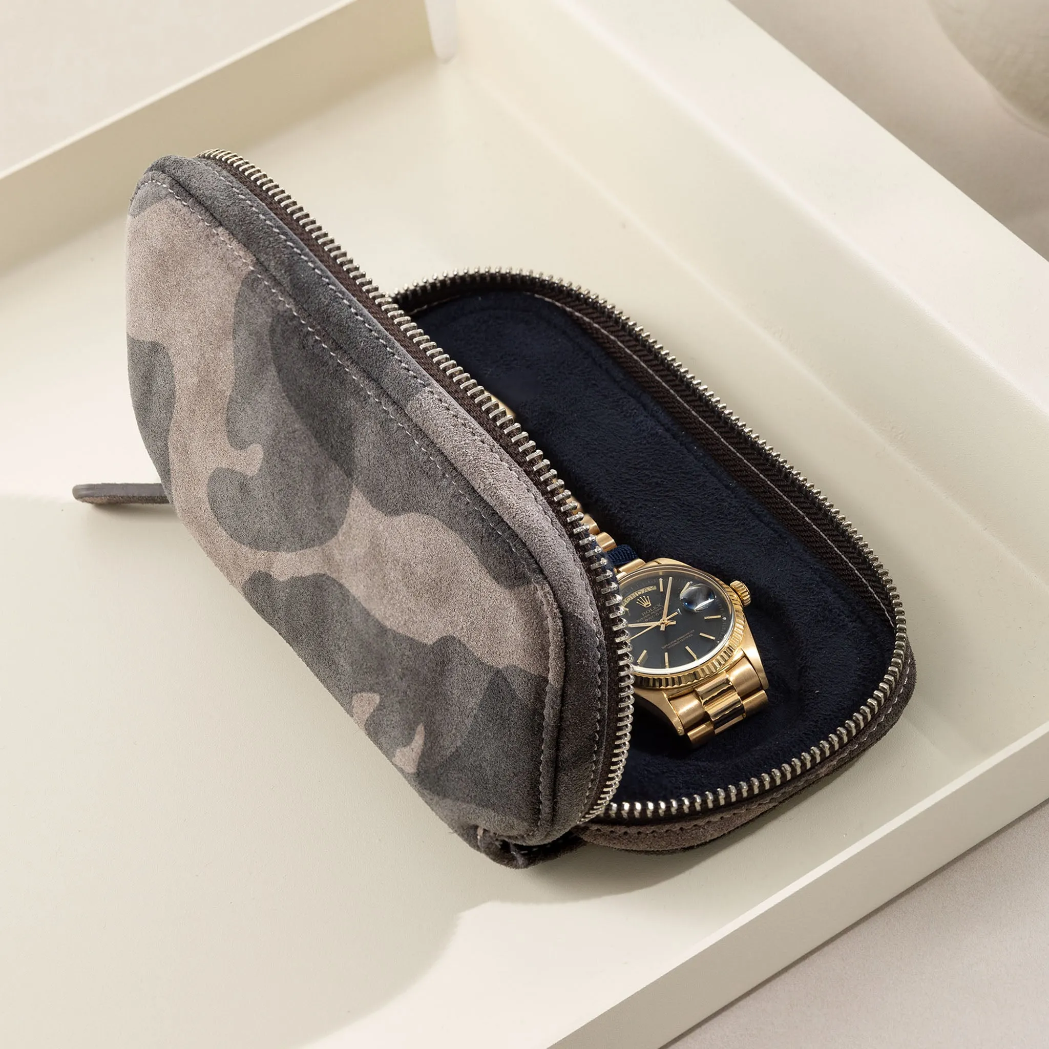 Black Camo 2 Watch Leather Zip Pouch