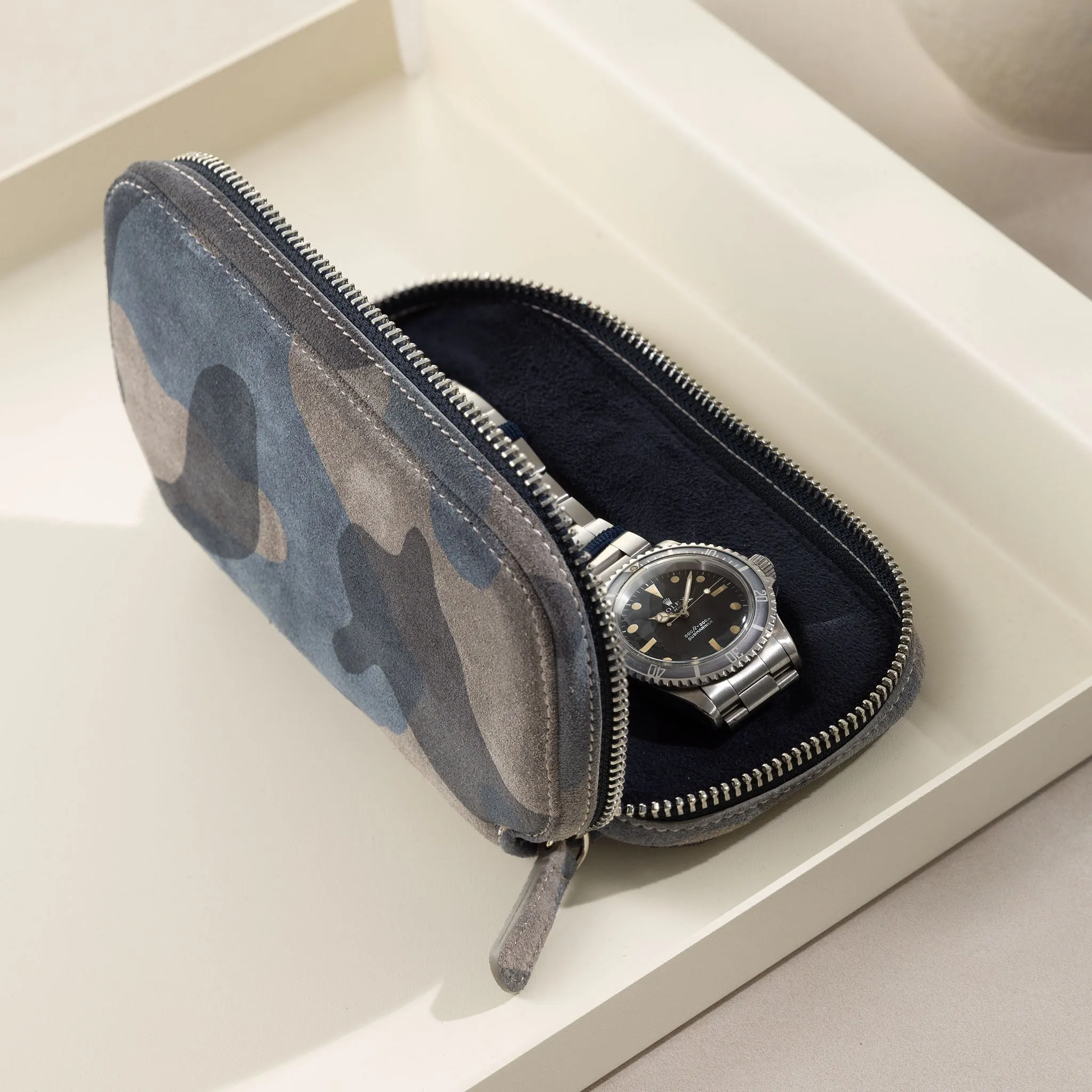 Blue Camo 2 Watch Leather Zip Pouch