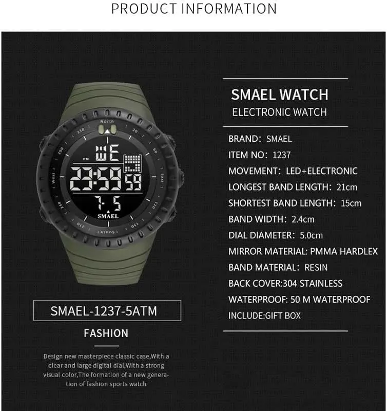 Brand Men's Digital Watches Luxury Waterproof Modern Clock Male Date LED Chronograph Electronic Wristwatches 1237