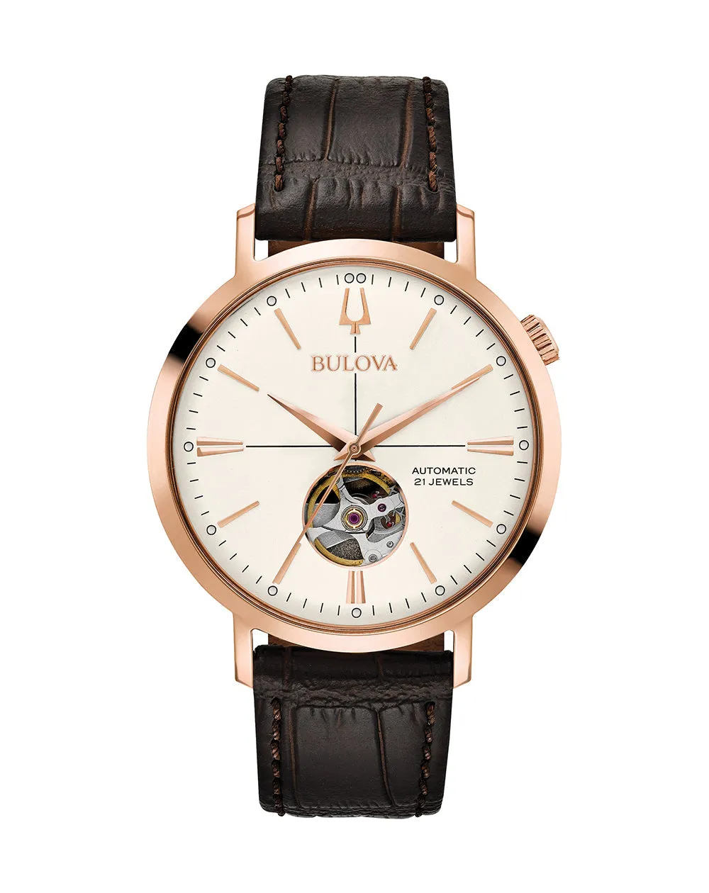 Bulova Classic Automatic White Dial Black Leather Mens Watch 97A136