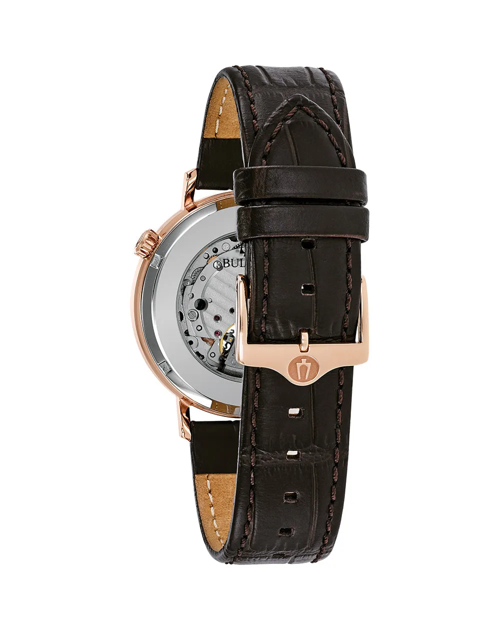 Bulova Classic Automatic White Dial Black Leather Mens Watch 97A136