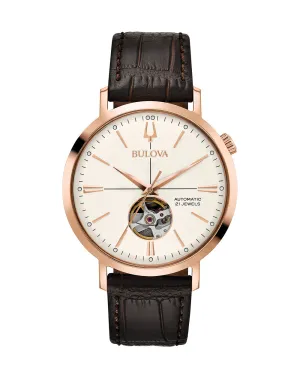 Bulova Classic Automatic White Dial Black Leather Mens Watch 97A136