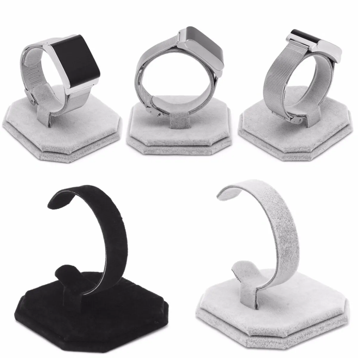 C Shape Jewelry Bracelet Bangle Watch Display Rack Stand Holder - Gray/Black