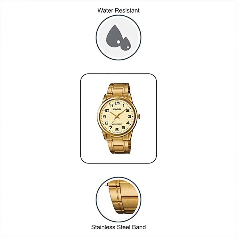 Casio Men's Gold Dial Stainless Steel Band Quartz Watch - MTP-V001G-9BUDF