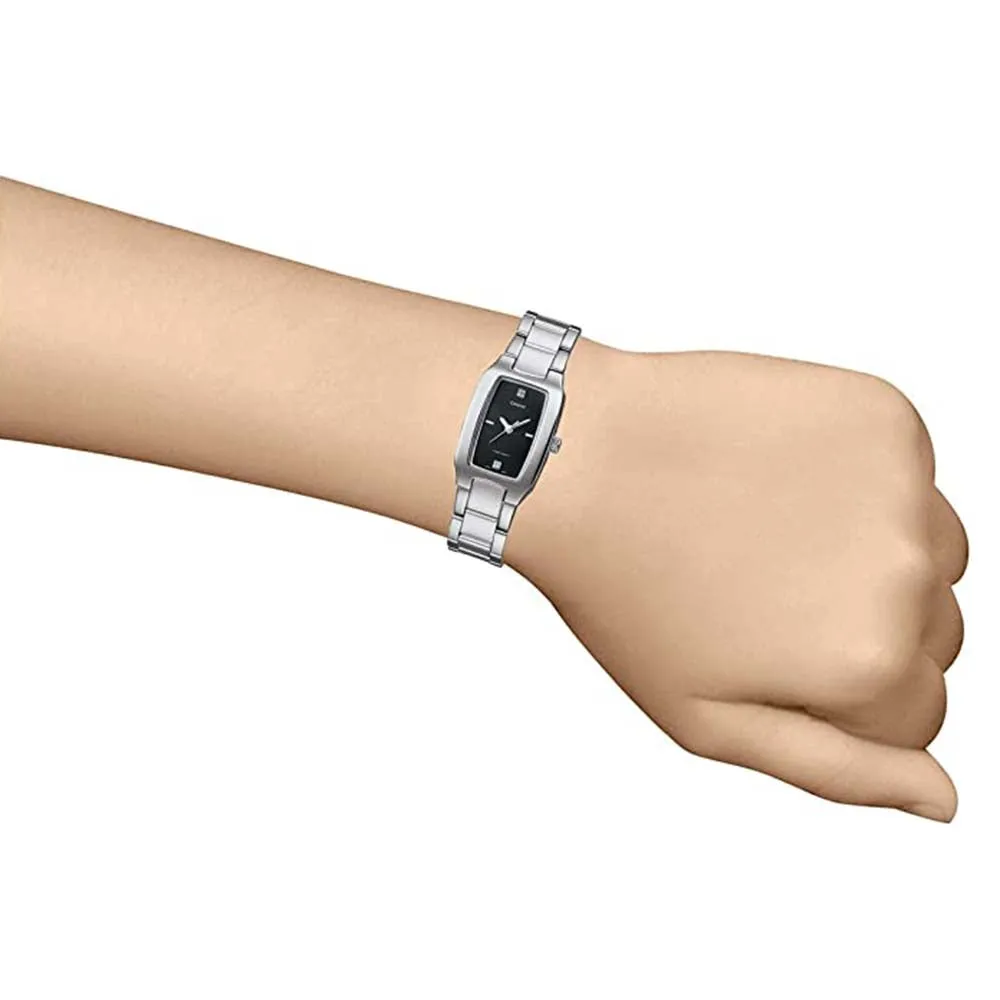 Casio Women's Black Dial Silver Stainless Steel Band Quartz Watch - LTP-1165A-1CDF