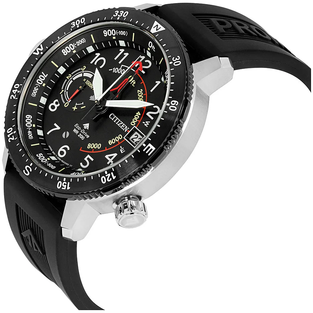 Citizen Eco-Drive Men's Promaster Altichron Rubber Band Black Dial Watch - BN5058-07E