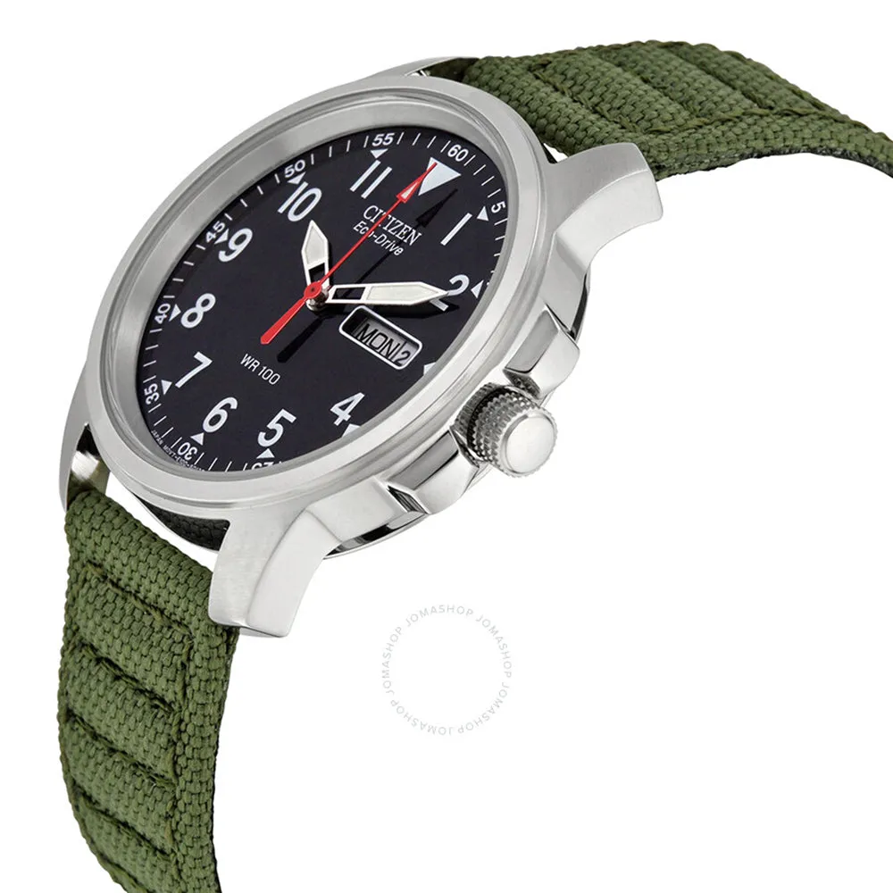 Citizen Eco-Drive Men's Stainless Watch - Green Canvas Strap - Black Dial - BM8180-03E