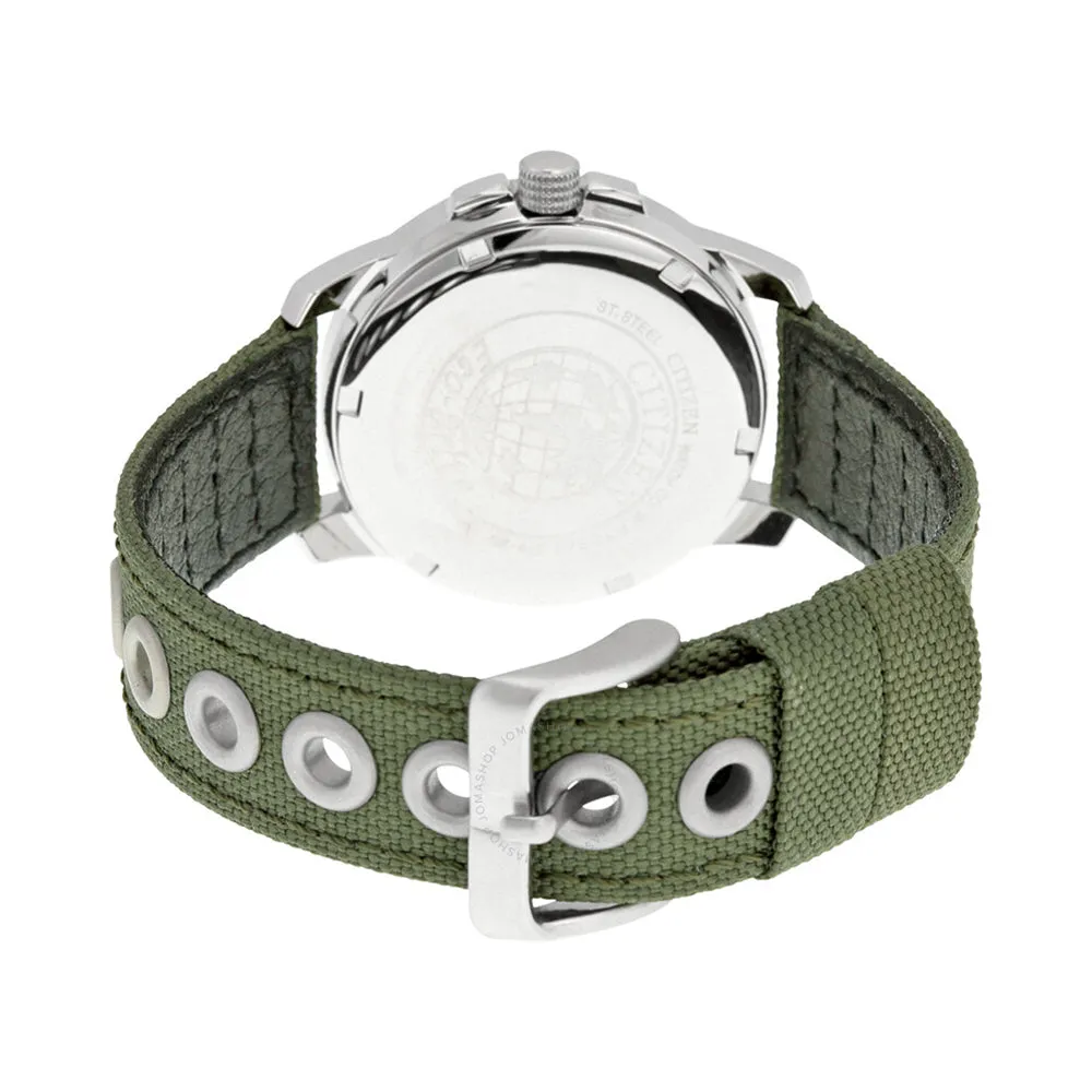 Citizen Eco-Drive Men's Stainless Watch - Green Canvas Strap - Black Dial - BM8180-03E