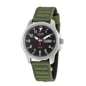 Citizen Eco-Drive Men's Stainless Watch - Green Canvas Strap - Black Dial - BM8180-03E