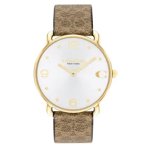 COACH Elliot Signature Silver-Tone Dial Tan Canvas Strap Watch 36mm - 14504205