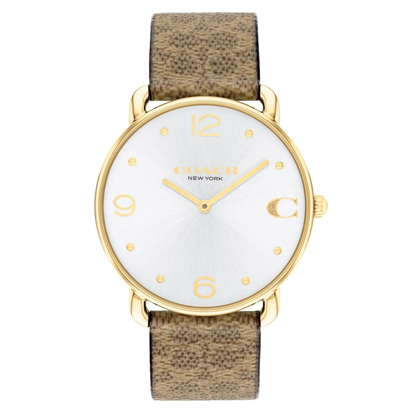COACH Elliot Signature Silver-Tone Dial Tan Canvas Strap Watch 36mm - 14504205