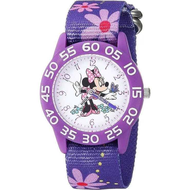 Disney Minnie Mouse Kids' Bezel Stainless Steel Time Teacher Analog Nylon Strap Watch