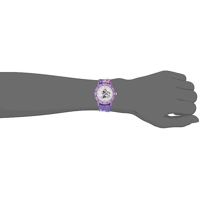 Disney Minnie Mouse Kids' Bezel Stainless Steel Time Teacher Analog Nylon Strap Watch