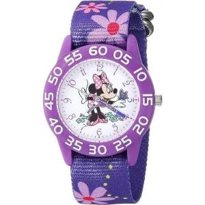 Disney Minnie Mouse Kids' Bezel Stainless Steel Time Teacher Analog Nylon Strap Watch