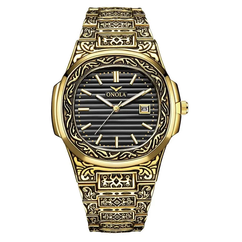 Fashion quartz watch men Brand ONOLA luxury Retro golden watch men gold mens watch reloj hombre