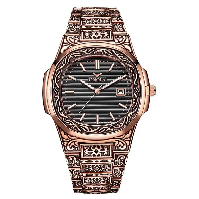 Fashion quartz watch men Brand ONOLA luxury Retro golden watch men gold mens watch reloj hombre