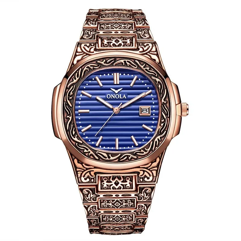 Fashion quartz watch men Brand ONOLA luxury Retro golden watch men gold mens watch reloj hombre