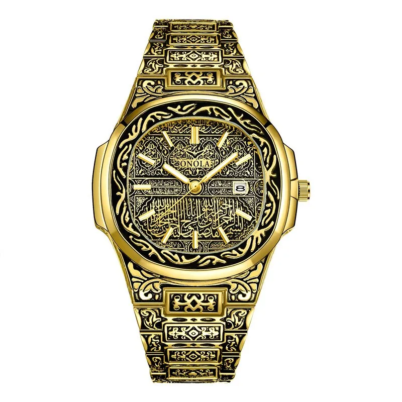 Fashion quartz watch men Brand ONOLA luxury Retro golden watch men gold mens watch reloj hombre