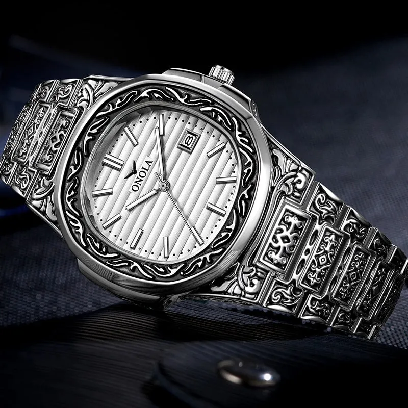 Fashion quartz watch men Brand ONOLA luxury Retro golden watch men gold mens watch reloj hombre