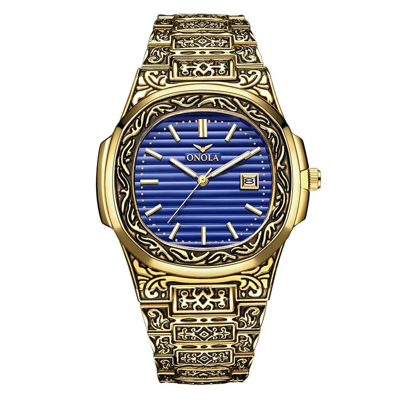 Fashion quartz watch men Brand ONOLA luxury Retro golden watch men gold mens watch reloj hombre