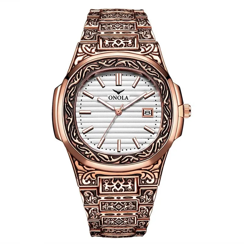 Fashion quartz watch men Brand ONOLA luxury Retro golden watch men gold mens watch reloj hombre