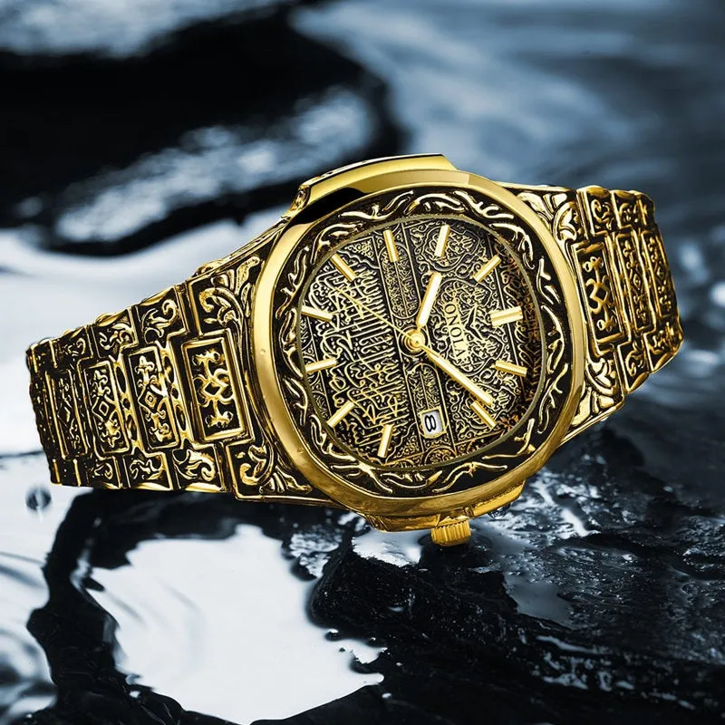 Fashion quartz watch men Brand ONOLA luxury Retro golden watch men gold mens watch reloj hombre