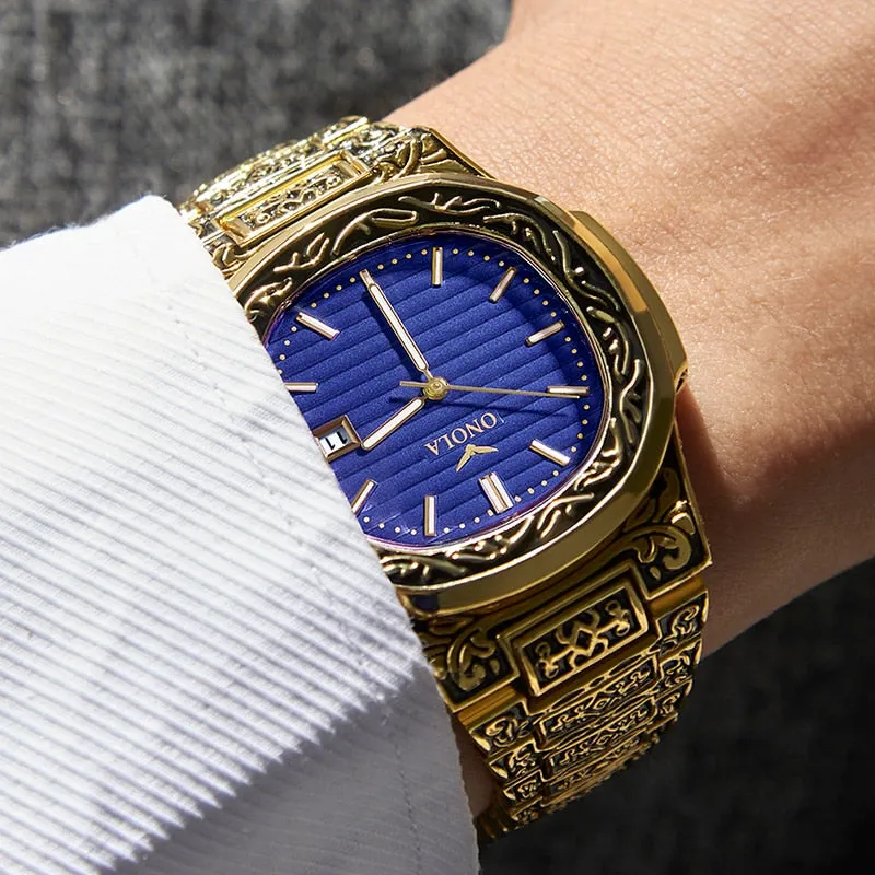 Fashion quartz watch men Brand ONOLA luxury Retro golden watch men gold mens watch reloj hombre