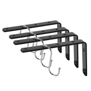 FlexDin 4Pcs Metal Heavy Duty L Corner Brace Joint Angle Bracket Shelf Brackets Wall Decorative Corner Brackets 3 x 5 in Matte Black and 4Pcs Multifunctional S Hooks Hanging System
