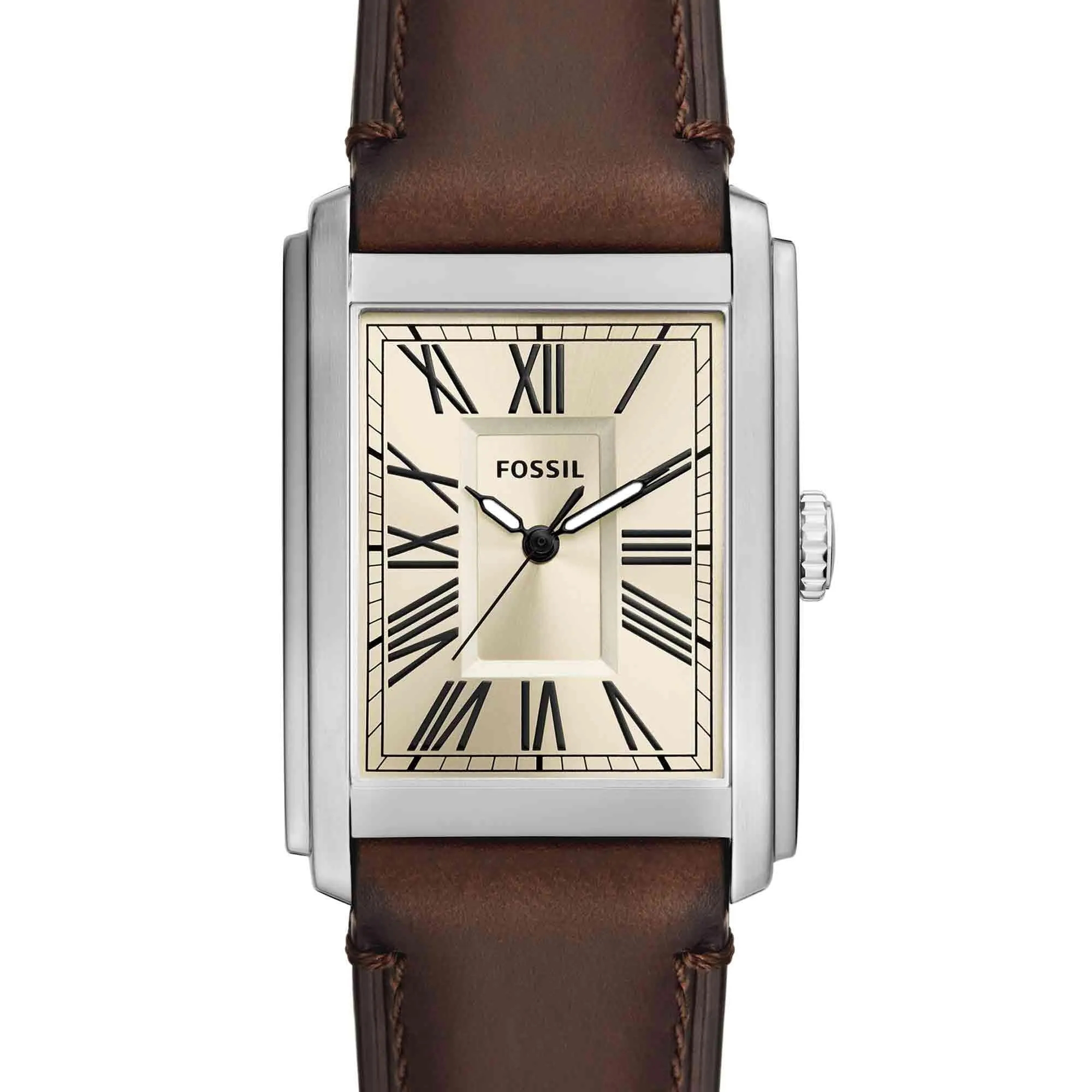 Fossil Analog Beige Dial Men's Watch-FS6012 Genuine Leather, Brown Strap