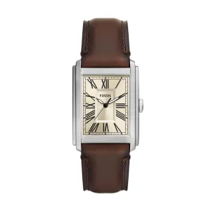 Fossil Analog Beige Dial Men's Watch-FS6012 Genuine Leather, Brown Strap