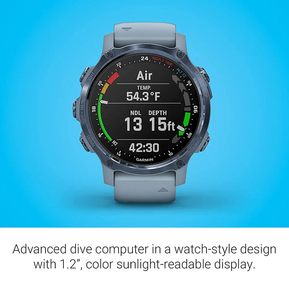 Garmin Descent Mk2S Smaller Sized Dive Computer Multisport Training Smart Features Mineral Blue with Sea Foam Silicone Band Smart Watch - 010-02403-06
